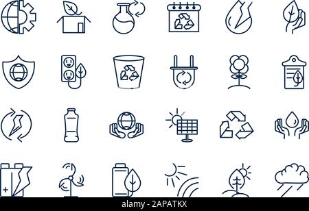 ecology environment renewable sustainable icons set linear vector illustration Stock Vector