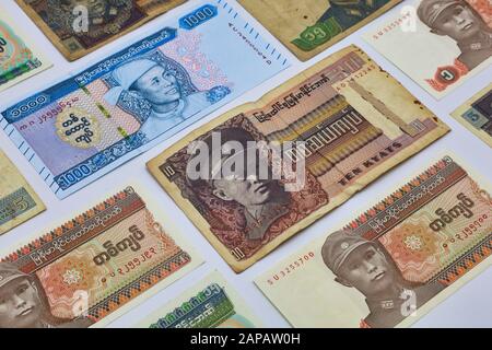 MANDALAY/MYANMAR - 07th January, 2020 : Myanmar Kyats Banknote, Money, Kyat Currency in Myanmar. Stock Photo