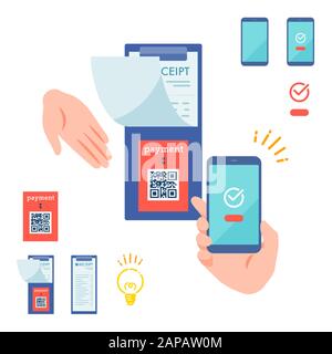 This is an illustration of QR code payment on a smartphone. This is a neat vector illustration with no outline. Stock Vector