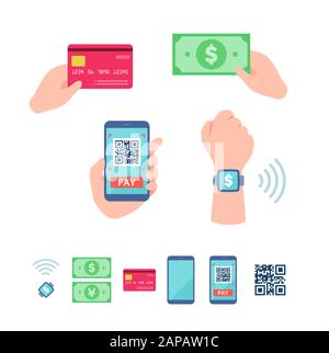 An illustration of various payment methods. This is a neat vector illustration with no outline. Stock Vector