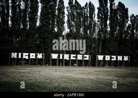 No more war sign in polish language at Westerplatte in Gdansk (Poland), where second world war have begun on 1st september 1939 Stock Photo