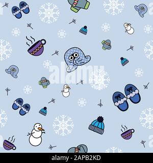 Blue winter themed seamless repeat pattern Stock Vector