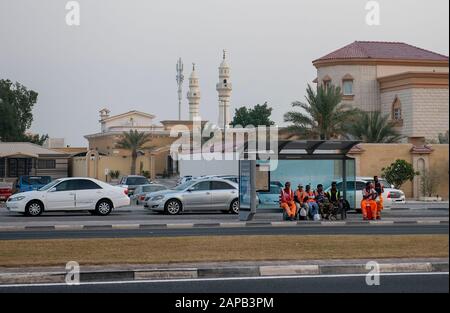 Feature, worker at a bus stop, on September 29, 2019 World Athletics Championships 2019 in Doha/Qatar, from September 27. - 10.10.2019. Â | usage worldwide Stock Photo