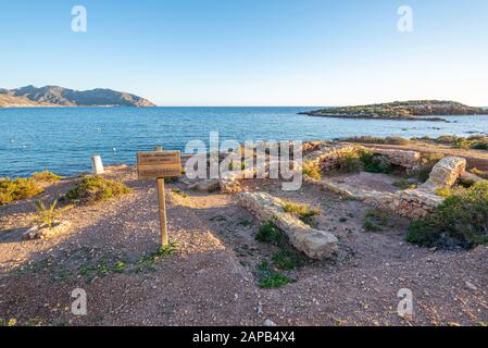 Roman ruins in Isla Plana near Cartagena, in Region de Murcia, Costa Calida, Spain. Remains of Roman kilns. Building foundations Stock Photo