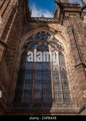 Prague, Czech Republic 1/5/2020: Window detail of the St. Vitus Cathedral.