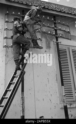 Recordings in the Surabaya sector Description: At the PTT office of Touring was a stitch loose. Norry Rorbart from Krimpen aan de IJssel and Chris Hennink from Rotterdam from the Liaison Department X-Brigade knock the threads again Date: 1948/12/01 Location: Indonesia, Java, Dutch East Indies, Surabaya Stock Photo
