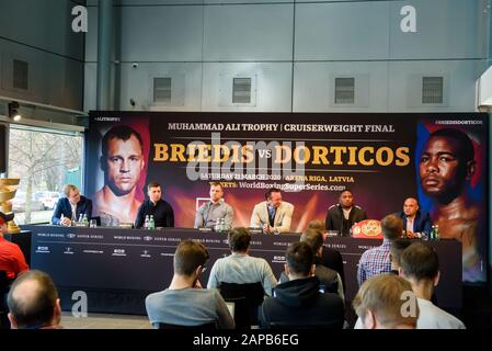 RIGA, Latvia. 22nd Jan, 2020. Press conference of Mairis Briedis and Yuniel Dorticos, before their upcoming fight for IBF title at World Boxing Super Series. Credit: Gints Ivuskans/Alamy Live News Stock Photo