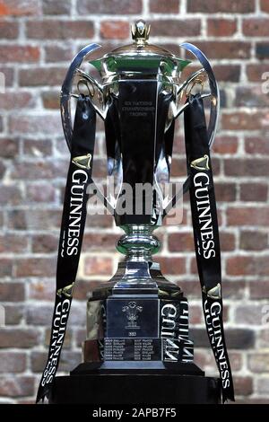 London, UK. 22nd Jan, 2020. General view of the Guinness Six Nations Trophy. Guinness Six Nations championship 2020 tournament launch at Tobacco Dock in Tobacco Quay, London on Wednesday 22nd January 2020. this image may only be used for Editorial purposes. Editorial use only, pic by Steffan Bowen/ Credit: Andrew Orchard sports photography/Alamy Live News