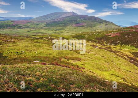 Nire Valley in Comeragh mountains with Knockanaffrin Ridge in background.County Waterford, Ireland. Stock Photo