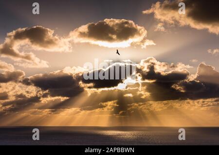 Aberystwyth view over Cardigan Bay from Constitution Hill at sunset Stock Photo