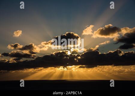 Aberystwyth view over Cardigan Bay from Constitution Hill at sunset Stock Photo