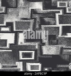 Mottled grungy geo boxes washed effect seamless Stock Vector