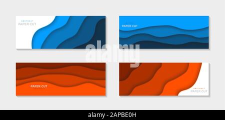 3d vector Paper cut art, abstract horizontal background.  Made blue and orange colors. For your flyer, poster, brochure, business presentation and... Stock Vector