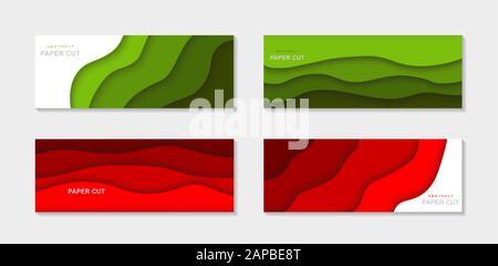 3d vector Paper cut art, abstract horizontal background.  Made green and red color. For your flyer, poster, brochure, business presentation and... Stock Vector