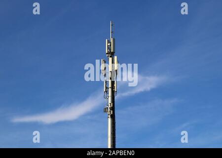 5G telephone and telecommunication antennas installed in the city Stock Photo