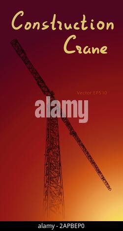 Tower construction crane. Hand drawn vector illustration Stock Vector