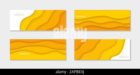 3d vector Paper cut art, abstract horizontal background.  Made with yellow color tints. For your flyer, poster, brochure, business presentation and... Stock Vector