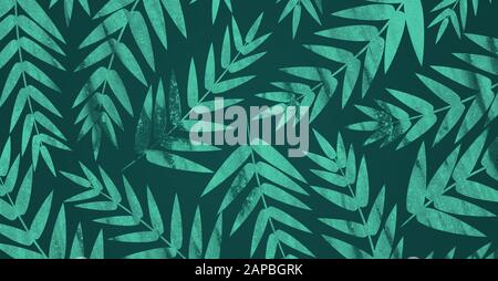 Exotic tropical rain forest greenery over green background Stock Photo