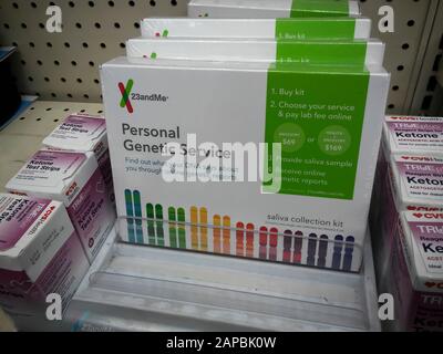 Packages of 23andMe brand DNA kits in a drugstore in New York on Saturday, January 11, 2020. (© Richard B. Levine) Stock Photo