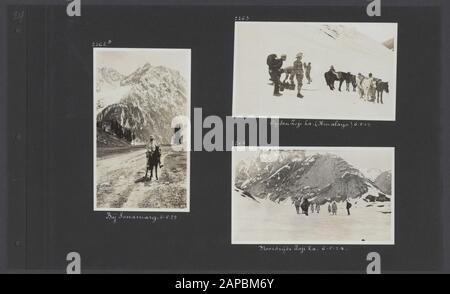 Photoalbum Fisherman: Third Karakoru expedition, 1929 Description: Album sheet with three photos. Left: one of the expedition members at Sonamarg; top right and bottom: the expedition on the Zoji La (Himalayas) Date: 1929/05/04 Location: India, Sonamarg, Zoji La Keywords: mountains, expeditions Stock Photo