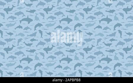 Dolphins seamless pattern. Marine mammals collection. Cartoon flat style design. Vector illustration Stock Vector