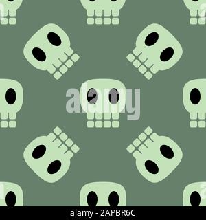 Seamless dark pattern with skulls green background Stock Vector