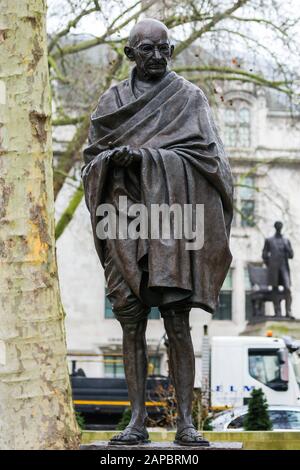 London, UK. 22nd Jan, 2020. Statue of Mahatma Gandhi in London's Parliament Square. Mahatma Gandhi was born on 2 October 1869 in Porbandar in Gujarat, India. On 30 January 1948, a Hindu fanatic, Nathuram Godse shot dead Mahatma Gandhi at a prayer meeting in Delhi. Credit: Dinendra Haria/SOPA Images/ZUMA Wire/Alamy Live News