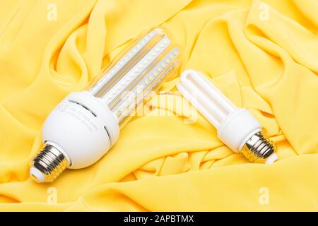 Filament bulb, LED light, fluorescent lights, different types of light to illuminate our home, our home, workstation; White light of low consumption a Stock Photo