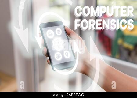 Handwriting text writing Computer Forensics. Conceptual photo the investigative analysis techniques on computers Stock Photo