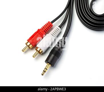audio jack with black cable isolated on white background Stock Photo