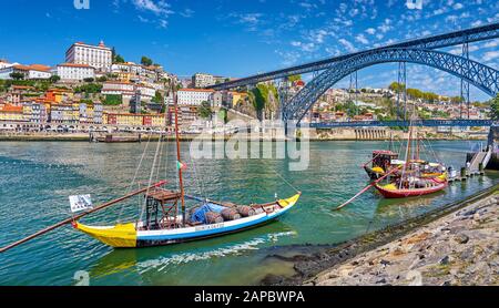Traditional Rabelo Boats, Porto, Portugal Stock Photo