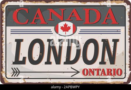 London, Ontario, Canada maple leaves metal road sign Stock Vector