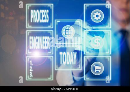 Conceptual hand writing showing Process Engineer. Concept meaning responsible for developing new industrial processes Stock Photo