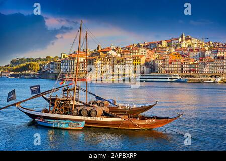 Traditional Rabelo boats, Porto, Portugal Stock Photo