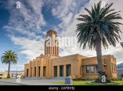 Art Deco influenced Municipal Chambers, civic building, 1938–1940, in Westport, West Coast Region, South Island, New Zealand Stock Photo