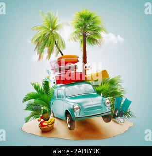 Summer vacation. Car travel concept. 3d rendering Stock Photo
