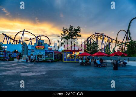 Guests having fun at Six Flags Great Adventure a famous amusement park located in Jackson township New Jersey Stock Photo