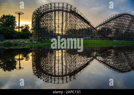 The famous wooden roller coaster the El Toro at Six Flags Great Adventure's in Jackson Township, NJ Stock Photo