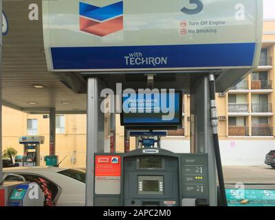 Los Angeles, CA, USA - May 31, 2018: Petrol station with advertisement for legal marijuana sale Stock Photo