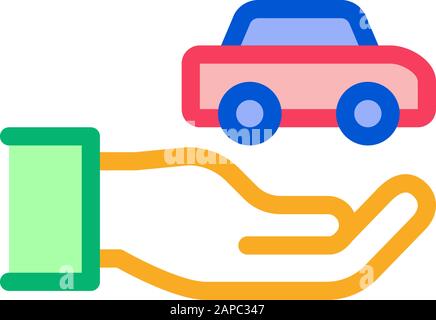 Hand Holding Car Icon Vector Outline Illustration Stock Vector