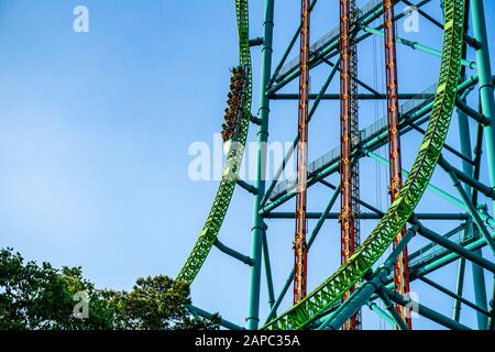 Guests having fun at the famous Kingda Ka roller coaster in Six Flags Great Adventure a famous amusement park located in Jackson, New Jersey Stock Photo