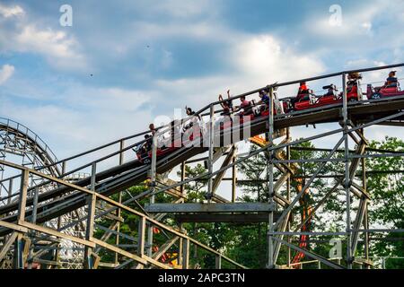 The famous wooden roller coaster the El Toro at Six Flags Great Adventure's in Jackson Township, NJ Stock Photo