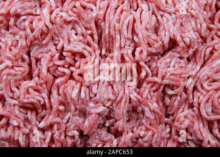 Full frame close up of raw fresh red and white minced meat pork and beef Stock Photo