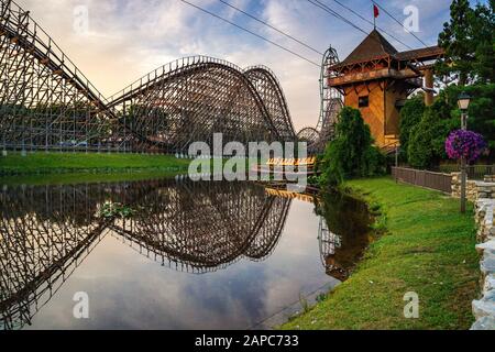 The famous wooden roller coaster the El Toro at Six Flags Great Adventure's in Jackson Township, NJ Stock Photo