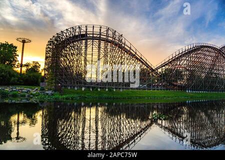 The famous wooden roller coaster the El Toro at Six Flags Great Adventure's in Jackson Township, NJ Stock Photo