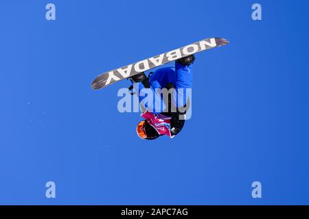 LAUSANNE, SWITZERLAND. 22th, Jan 2020.  competes in the Snowboard: Men's Big Air competitions during the Lausanne 2020 Youth Olympic Games at Leysin Park & Pipe on Wednesday, 22 January 2020. LAUSANNE, SWITZERLAND. Credit: Taka G Wu/Alamy Live News Stock Photo