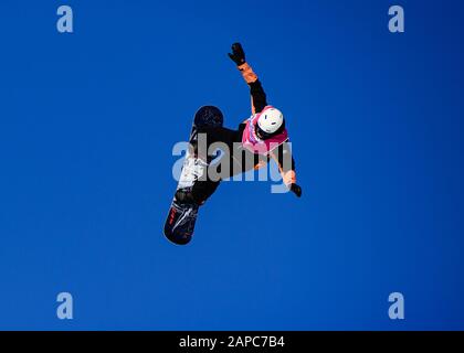 LAUSANNE, SWITZERLAND. 22th, Jan 2020. GILL Liam (CAN) competes in the Snowboard: Men's Big Air competitions during the Lausanne 2020 Youth Olympic Games at Leysin Park & Pipe on Wednesday, 22 January 2020. LAUSANNE, SWITZERLAND. Credit: Taka G Wu/Alamy Live News Stock Photo
