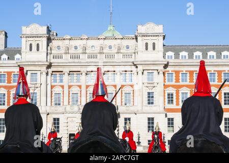 Soldiers of the Queen's Life Guard at the Changing of the Guard ceremony in London Stock Photo