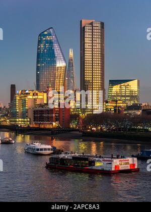 London Southbank Skyline - South Bank skyline including the Oxo Tower, the South Bank Tower, One Blackfriars, the Vase, 240 Blackfriars and the Shard Stock Photo