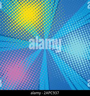 Abstract comics pop art style blank layout. Rays and halftone dot . Vector illustration on red background. Stock Vector